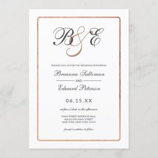 Invitation Mariage de monogramme de bordure en or de Rose bla