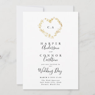 Invitation Mariage de monogramme de couronne cardiaque