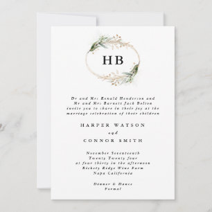 Invitation Mariage de monogramme de couronne d'eucalyptus d'o
