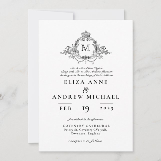 Invitation Mariage de monogramme de couronne royale (Devant)