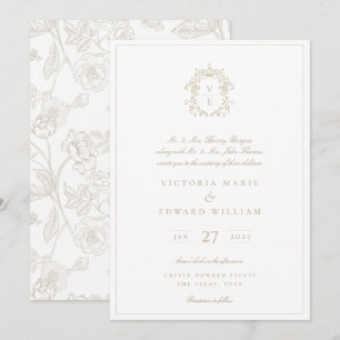 Invitation Mariage de monogramme de crête beige