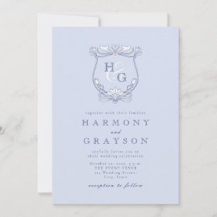 Invitation Mariage de monogramme de crête bleue