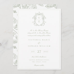 Invitation Mariage de monogramme de crête verte Dusty Sage
