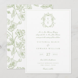 Invitation Mariage de monogramme de crête verte Sage