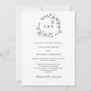 Invitation Mariage de monogramme de germe noir et blanc
