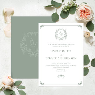 Invitation Mariage de monogramme de la crête verte de l'âge f
