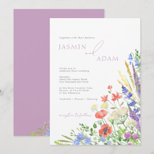 Invitation Mariage de monogramme de lavande Fleur sauvage