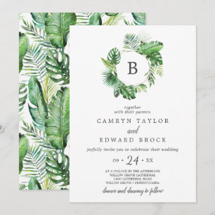 Invitation Mariage de monogramme de palme tropicale sauvage
