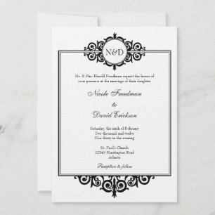 Invitation mariage de monogramme de parchemin victorien noir 