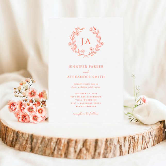Invitation Mariage de monogramme de pêche (Créateur téléchargé)