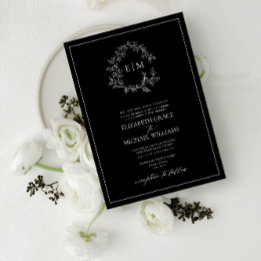 Invitation Mariage de monogramme de poitrine blanche noire