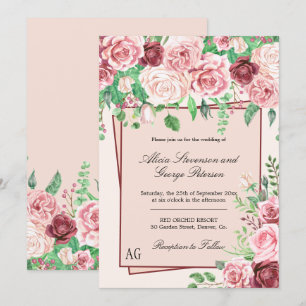 Invitation Mariage de monogramme de roses roses roses bleues 