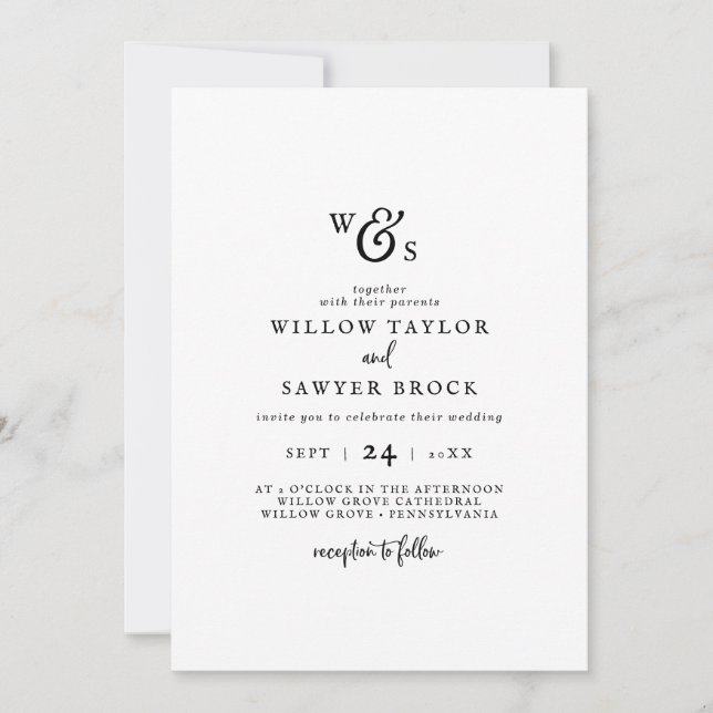 Invitation Mariage de monogramme de script rustique (Devant)