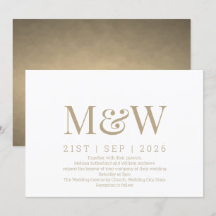 Invitation Mariage de monogramme d'or ivoire moderne