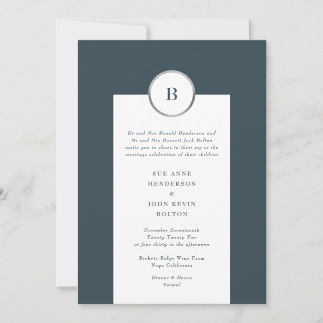 Invitation Mariage de monogramme du cercle d'huile marine et  (Devant)