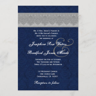 Invitation Mariage de monogramme du ruban Damas d'argent et d