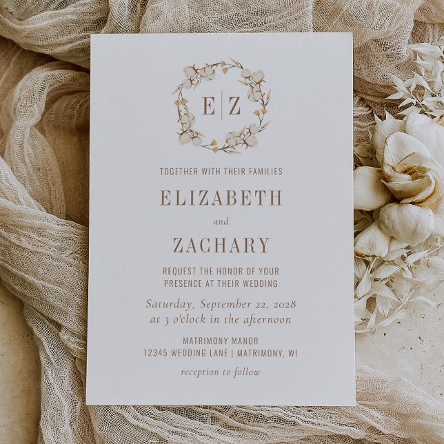 Invitation Mariage de monogramme en coton rustique (Créateur téléchargé)