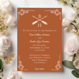 Invitation Mariage de monogramme et flèches orange brûlées