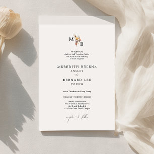Invitation Mariage de monogramme floral coloré
