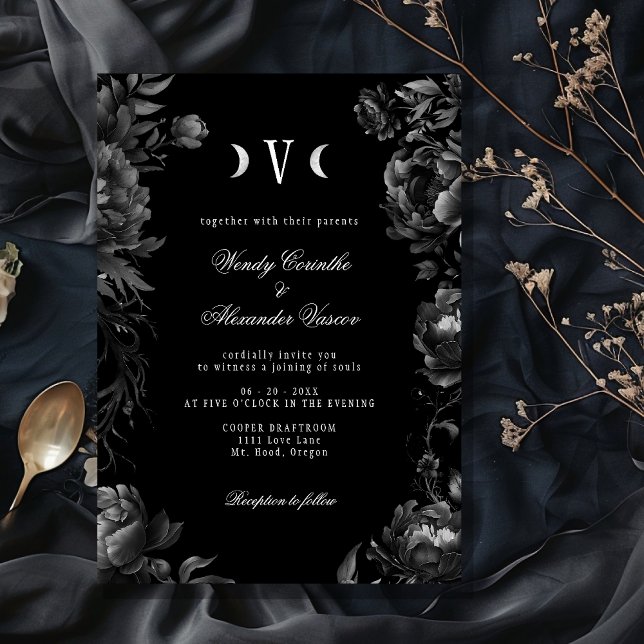 Invitation Mariage de monogramme gothique noir classique (Créateur téléchargé)