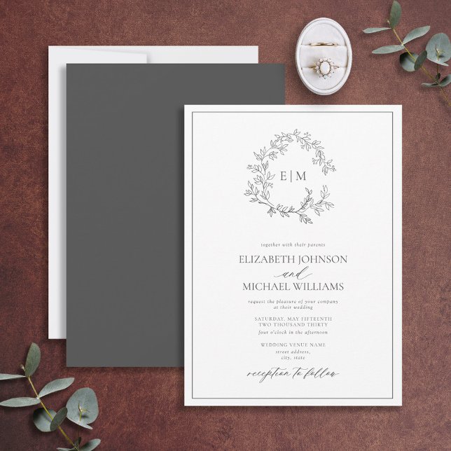 Invitation Mariage de monogramme gris moderne (Créateur téléchargé)