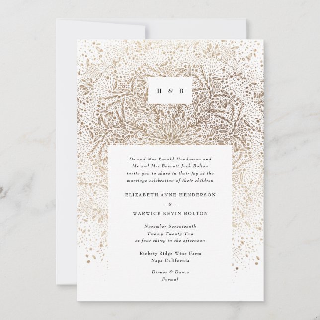 Invitation Mariage de Monogramme Imaginaire d'étincelle d'or  (Devant)