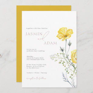 Invitation Mariage de monogramme jaune moutarde Fleur sauvage