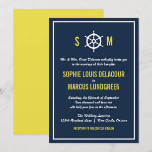 Invitation Mariage de monogramme marine et jaune