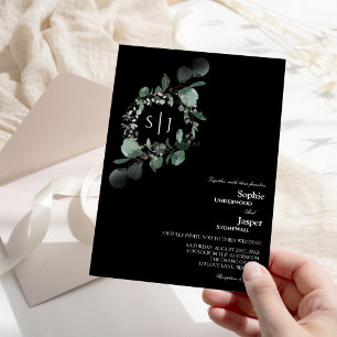 Invitation Mariage de Monogramme noir de verdure moderne