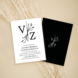 Invitation Mariage de monogramme noir et blanc Boho Minimal