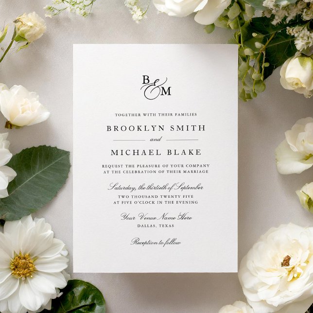 Invitation Mariage de monogramme noir et blanc classique (Créateur téléchargé)