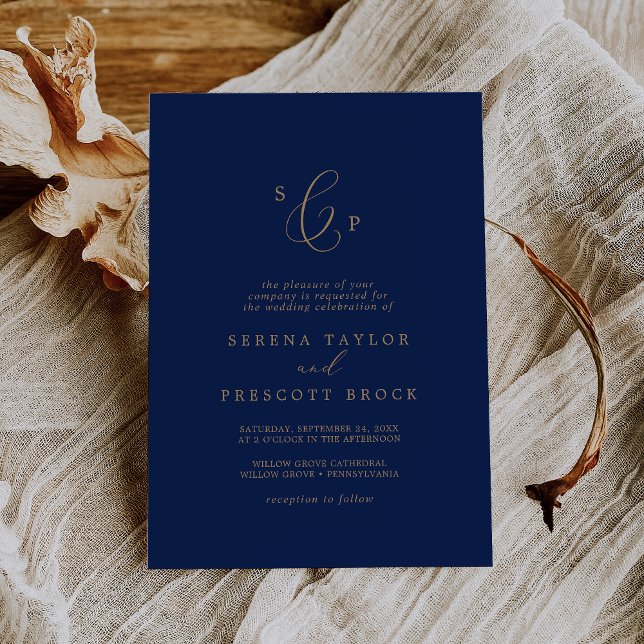 Invitation Mariage de monogramme officiel de la marine et de  (Créateur téléchargé)