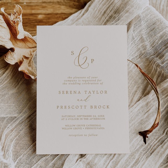 Invitation Mariage de monogramme officiel de l'or et de la cr (Créateur téléchargé)