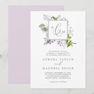 Invitation Mariage de monogramme officiel Lilac rustique
