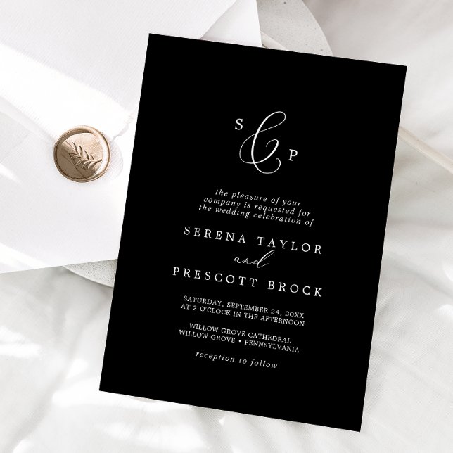 Invitation Mariage de monogramme officiel noir foncé (Créateur téléchargé)