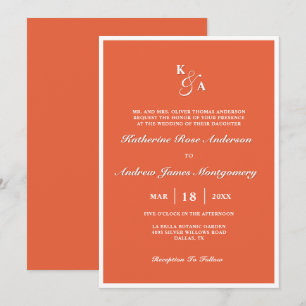 Invitation Mariage de monogramme orange brillant moderne