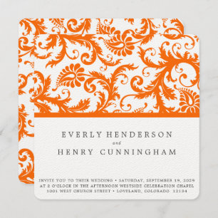 Invitation Mariage de monogramme Orange Damask