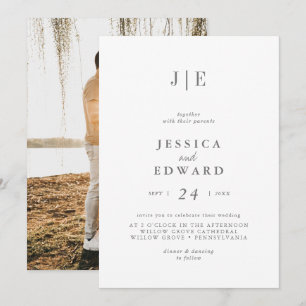 Invitation Mariage de monogramme photo minimaliste en argent