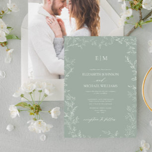 Invitation Mariage de monogramme photo Sage Green Minimal Lea