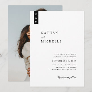 Invitation Mariage de monogramme photo simple et élégant