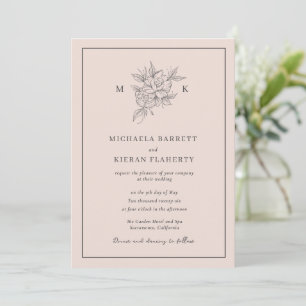 Invitation Mariage de monogramme rose pâle