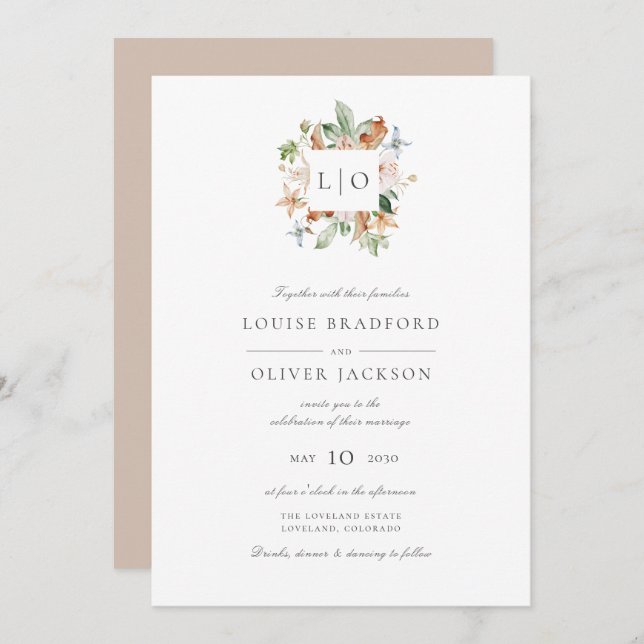 Invitation Mariage de monogramme simple et élégant (Devant / Derrière)