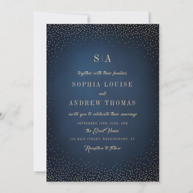 Invitation Mariage de monogramme sophistiqué Parties scintill (Devant)