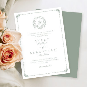 Invitation Mariage de monogramme vert de l'âge formel