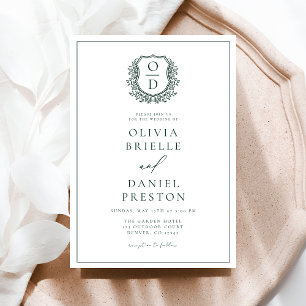 Invitation Mariage de monogramme vert émeraude