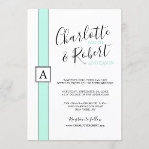 Invitation Mariage de Monogramme vert Neo Mint moderne