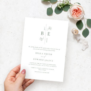 Invitation Mariage de monogramme vert Sage
