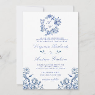 Invitation Mariage de monogramme Vintage bleu