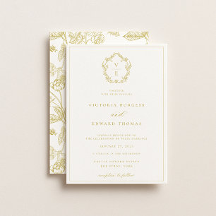 Invitation Mariage de monographie vintage Gold Crest