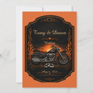 Invitation Mariage de motard orange noir moto